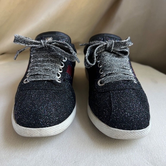 Authenticated Gucci Bambi Web Glitter Stud Black Silver Sneaker Size 36 - Picture 3 of 11